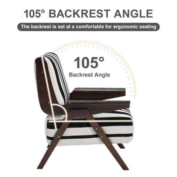 Modern armchair Widened armrests on both sides Solid wood legs Comfortable to sit on, casual reading chair, living room, bedroom, office Black and white stripes(One Pack)