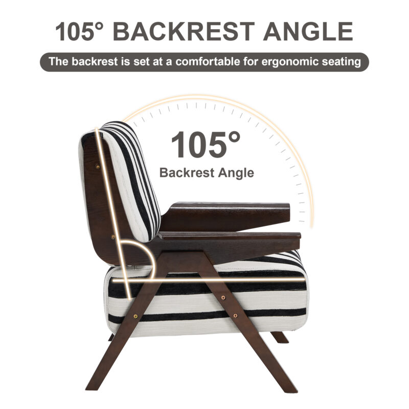 Modern armchair Widened armrests on both sides Solid wood legs Comfortable to sit on, casual reading chair, living room, bedroom, office Black and white stripes(One Pack) - Image 2