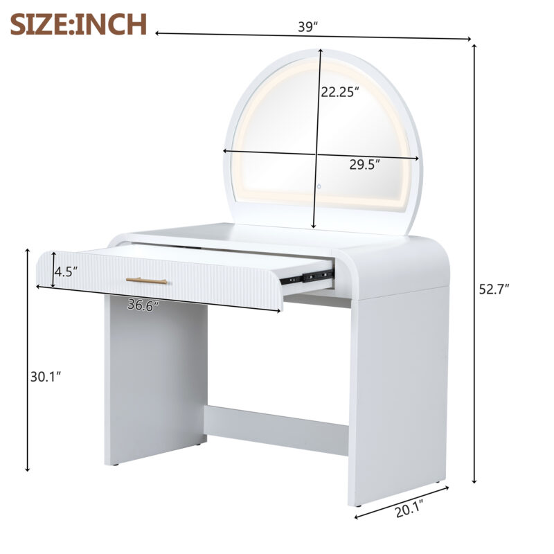 39" Makeup Vanity Table with Mirror Touch Screen Lighted Mirror, Dressing Table with Drawer for Bedroom - Image 35