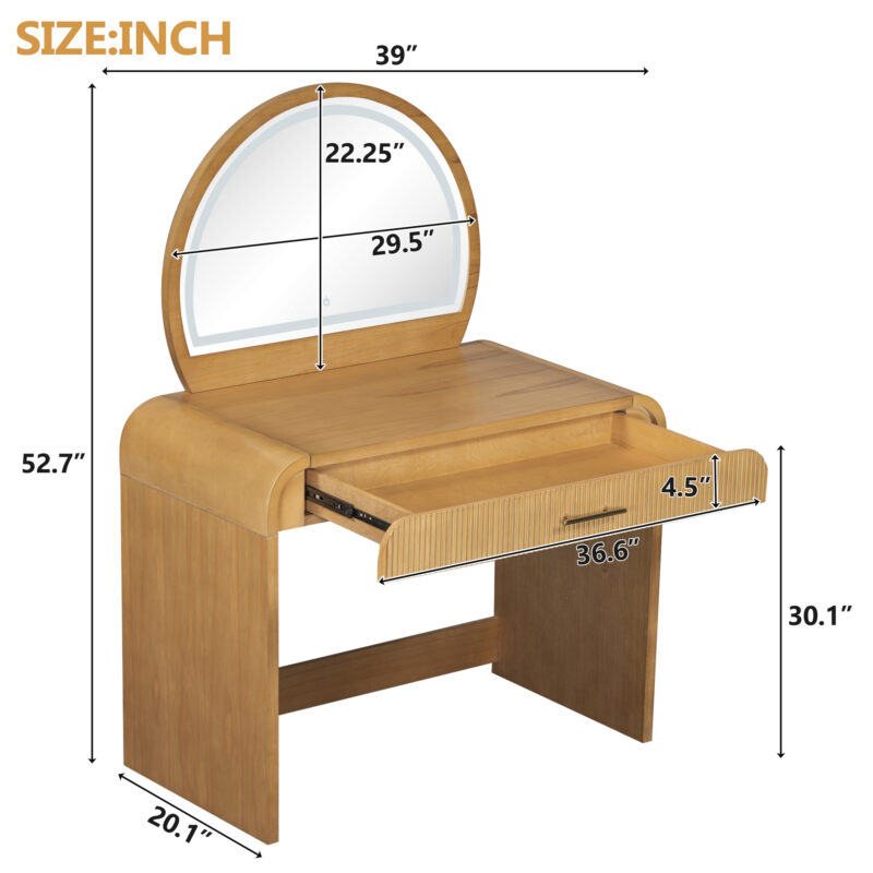 39" Makeup Vanity Table with Mirror Touch Screen Lighted Mirror, Dressing Table with Drawer for Bedroom - Image 21