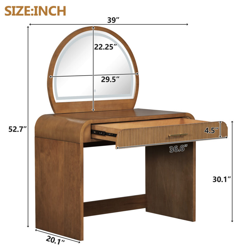 39" Makeup Vanity Table with Mirror Touch Screen Lighted Mirror, Dressing Table with Drawer for Bedroom - Image 10