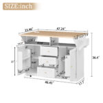 Large Kitchen Island with 2 Drop Leaf,Rolling Kitchen Cart on 5 Wheels with Power Outlet,Folding Storage Dining Table with Spice & Towel Rack , 3 Drawers, for Kitchen, Dining Room,White - Image 9