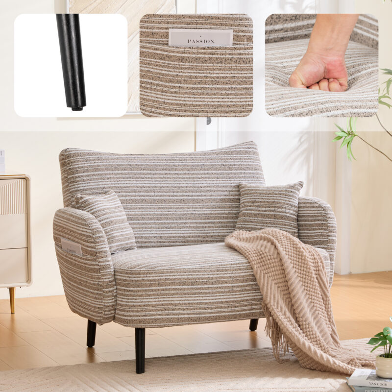 Modern style two-seater sofa with ultra-comfortable armrests, armrest pillows, and storage pockets, deep-seated two-seater sofa, comfortable modern sofa for bedroom, small spaces, apartments, and offi - Image 6