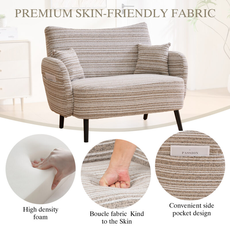 Modern style two-seater sofa with ultra-comfortable armrests, armrest pillows, and storage pockets, deep-seated two-seater sofa, comfortable modern sofa for bedroom, small spaces, apartments, and offi - Image 7