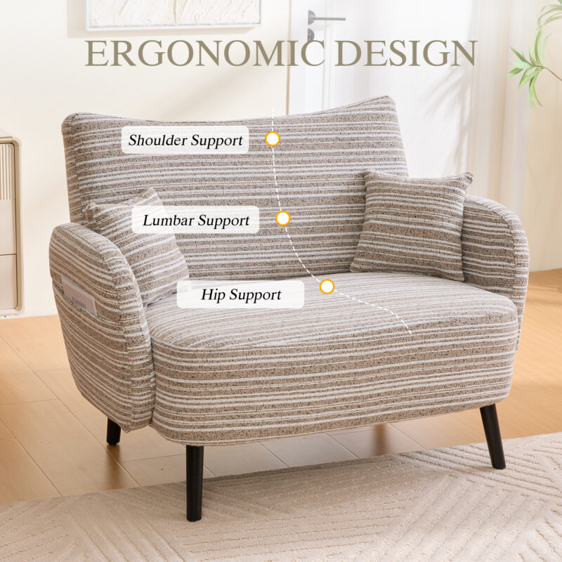Modern style two-seater sofa with ultra-comfortable armrests, armrest pillows, and storage pockets, deep-seated two-seater sofa, comfortable modern sofa for bedroom, small spaces, apartments, and offi - Image 9