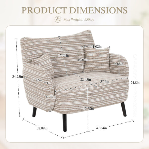 Modern style two-seater sofa with ultra-comfortable armrests, armrest pillows, and storage pockets, deep-seated two-seater sofa, comfortable modern sofa for bedroom, small spaces, apartments, and offi