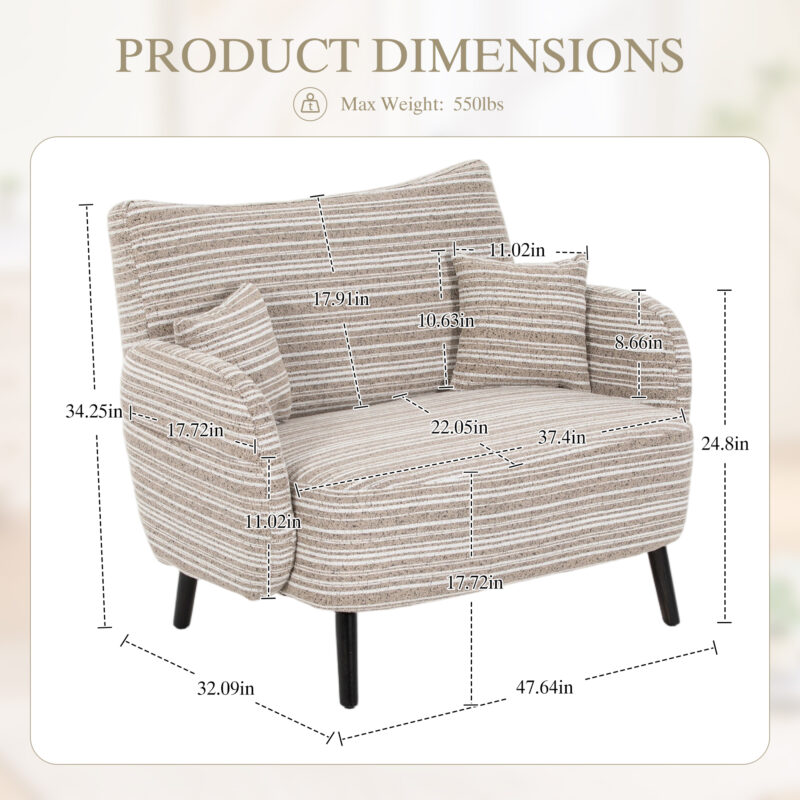 Modern style two-seater sofa with ultra-comfortable armrests, armrest pillows, and storage pockets, deep-seated two-seater sofa, comfortable modern sofa for bedroom, small spaces, apartments, and offi - Image 4