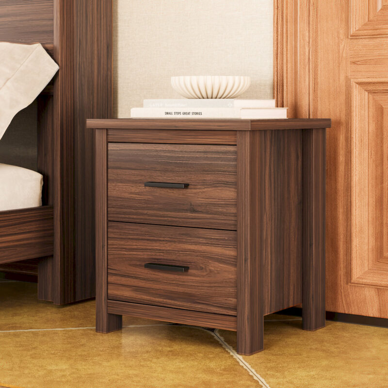 4PCS Bedroom Sets, Wooden Queen Size Bed Frame with Storage Headboard and Charging Station, 2 Nightstands with 2 Drawers, 1 Dresser with 5 Drawers, Walnut(old SKU HL000102AAD) - Image 6