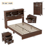 4PCS Bedroom Sets, Wooden Queen Size Bed Frame with Storage Headboard and Charging Station, 2 Nightstands with 2 Drawers, 1 Dresser with 5 Drawers, Walnut(old SKU HL000102AAD) - Image 7