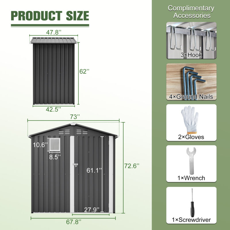 Metal Outdoor Storage Shed 6FT x 4FT, Steel Utility Tool Shed Storage House , Metal Sheds Outdoor Storage for Backyard Garden Patio Lawn (6' x 4'),Gray - Image 6