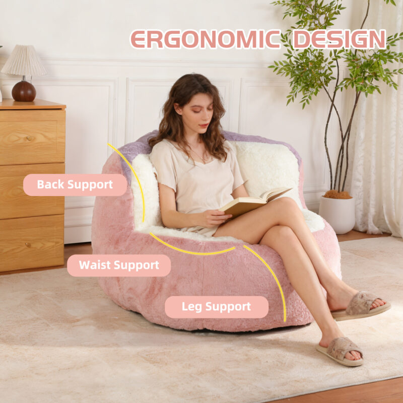 Oversized Bean Bag Chairs,Multicolor Faux Fur Couch Filled with Shredded Sponge,Large Lounger Sofa For Living Room,No Assembly Required - Image 8