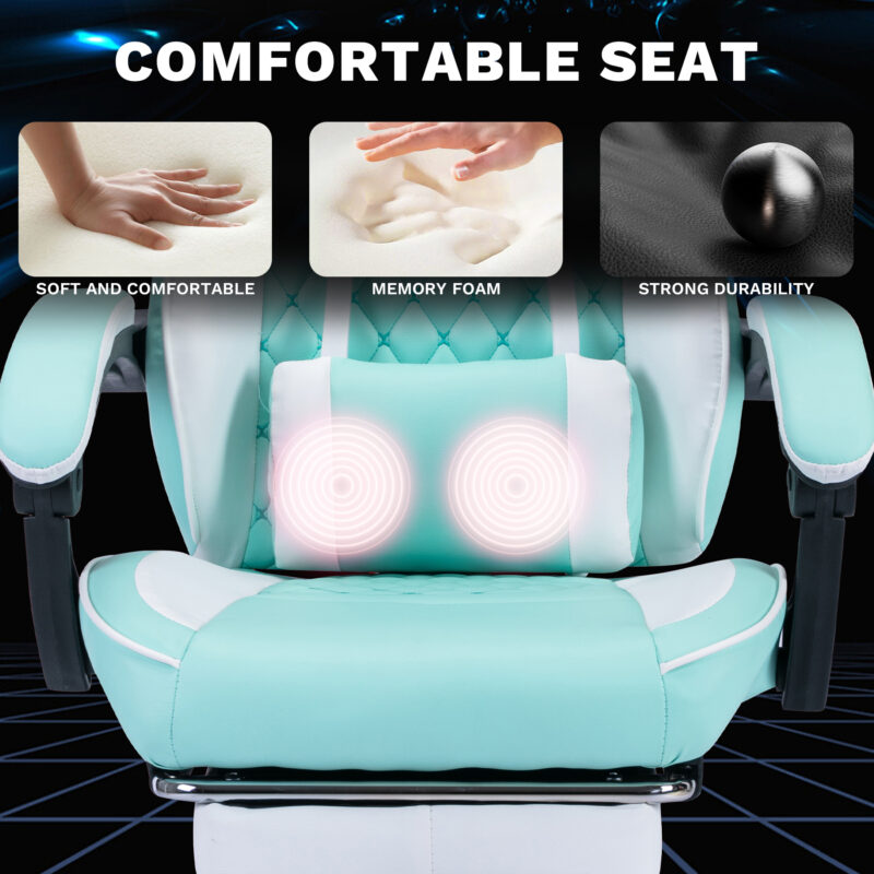 Ergonomic Video Gamer Chairs,Computer Gaming Chairs with Massage Lumbar Support and footrest,Racing Style Computer Chair Adjustable Headrest for Adults,Pink White - Image 13