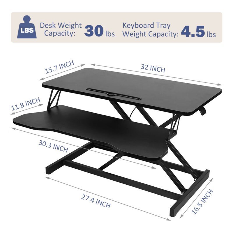 32 Inch Desk Converter, Height Adjustable Sit to Stand Riser, Dual Monitor and Laptop Workstation with Wide Keyboard Tray - Image 3