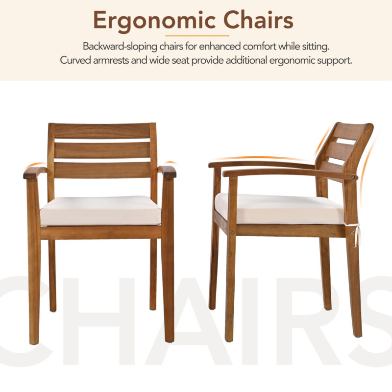 GO Outdoor Wood Dining Set For 7-8 Person, Outdoor Dining Furniture With Removable Cushions, Ergonomic Chairs And Bench, Thicker Table, Nature - Image 8
