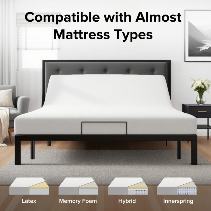 Adjustable Bed Frame with Massage Head & Foot Incline Queen Size Wireless Remote, two types of USB ports: Type-A and Type-C, LED Night Light, 4 Height-Adjustable Legs Easy assembly - Image 9