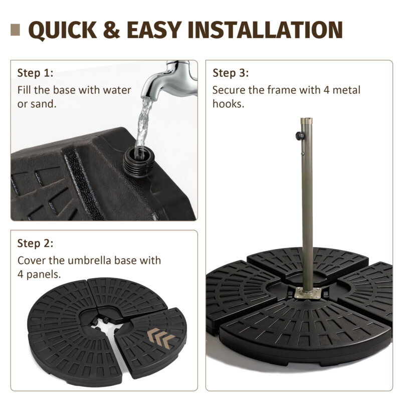 Heavy-Duty Fan-Style Cantilever Umbrella Base, 4-Panel Refillable with Water/Sand (220 lbs), Weatherproof HDPE with Metal Lock Hooks, Stackable & Portable, Black – for Backyard, Lawn, Pool - Image 7