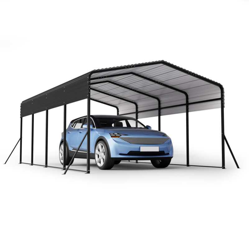 13x20 FT Metal Carport,Garage with Upgraded Triangle Reinforced Frame&4 Poles,Galvanized Steel Hardtop Roof,Heavy-Duty All-Weather Shelter for Car,Truck,Boat,Outdoor Storage - Image 18