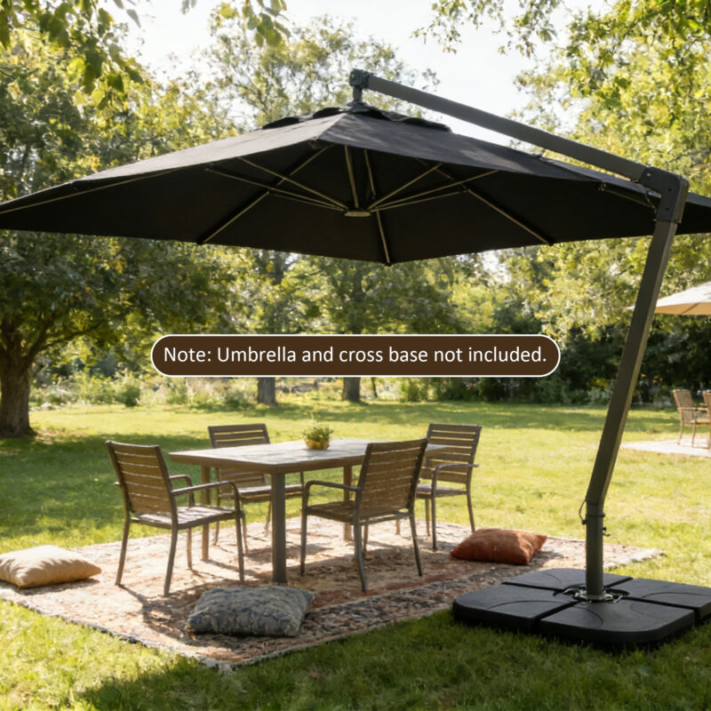 Heavy-Duty Fan-Style Cantilever Umbrella Base, 4-Panel Refillable with Water/Sand (220 lbs), Weatherproof HDPE with Metal Lock Hooks, Stackable & Portable, Black – for Backyard, Lawn, Pool - Image 19