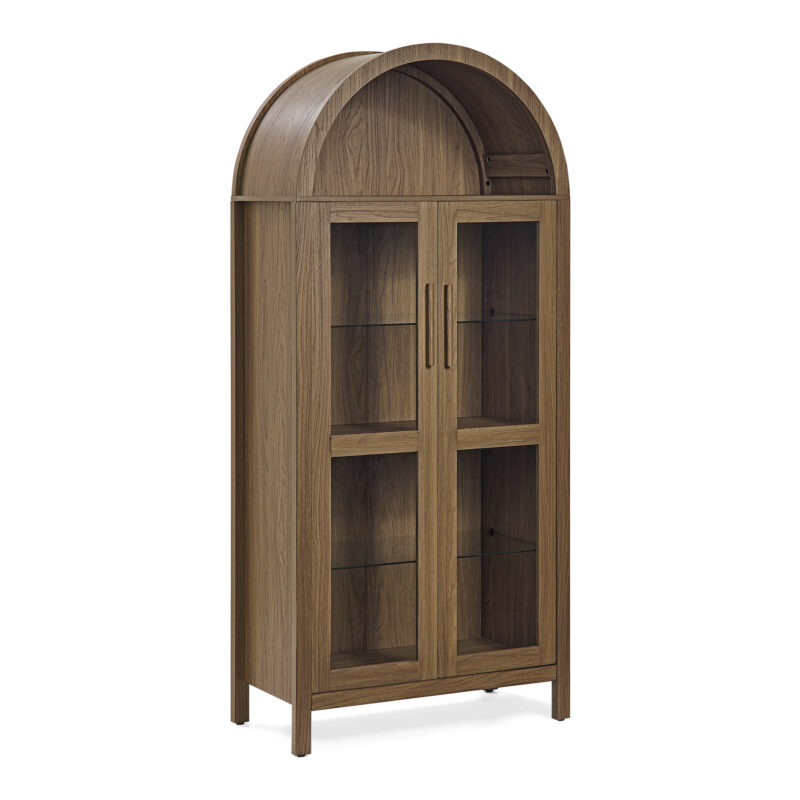 A high arched storage cabinet with a lamp, a modern retro-style wooden storage cabinet with adjustable glass partitions, suitable for use as a multi-functional cabinet in kitchens-Black - Image 9
