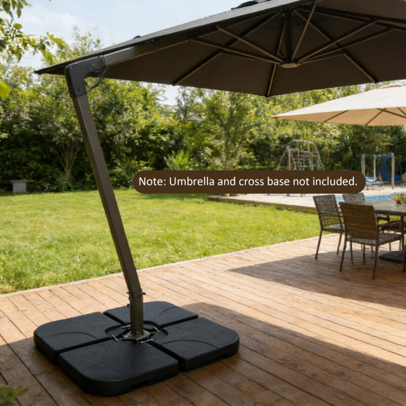 Heavy-Duty Fan-Style Cantilever Umbrella Base, 4-Panel Refillable with Water/Sand (220 lbs), Weatherproof HDPE with Metal Lock Hooks, Stackable & Portable, Black – for Backyard, Lawn, Pool - Image 18