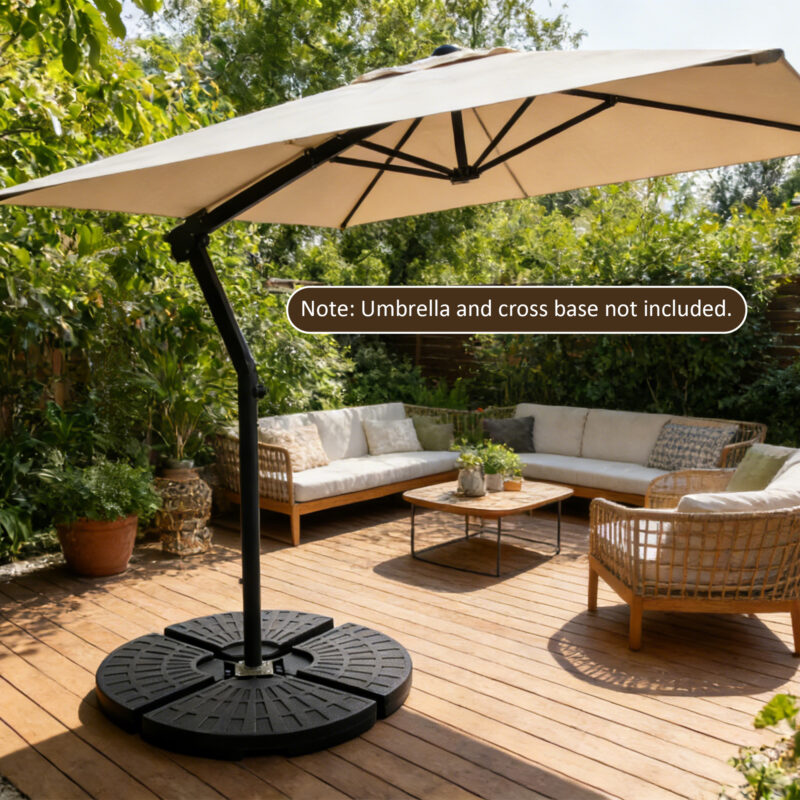 Heavy-Duty Fan-Style Cantilever Umbrella Base, 4-Panel Refillable with Water/Sand (220 lbs), Weatherproof HDPE with Metal Lock Hooks, Stackable & Portable, Black – for Backyard, Lawn, Pool - Image 8