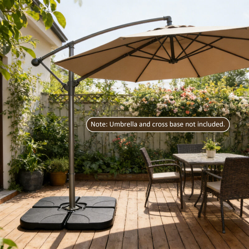 Heavy-Duty Fan-Style Cantilever Umbrella Base, 4-Panel Refillable with Water/Sand (220 lbs), Weatherproof HDPE with Metal Lock Hooks, Stackable & Portable, Black – for Backyard, Lawn, Pool - Image 16