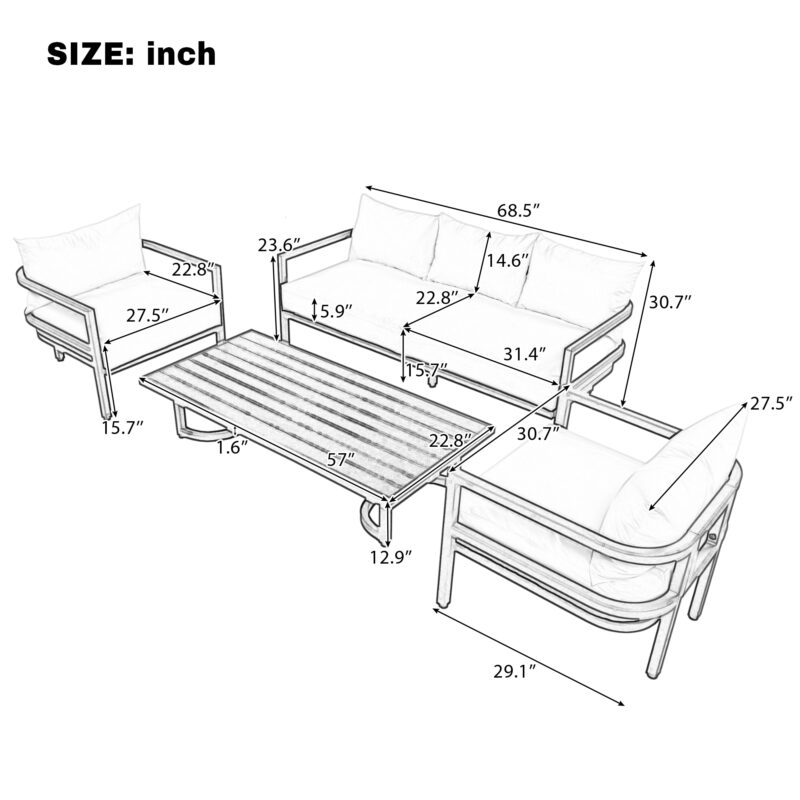U_Style Multi-Person Outdoor Steel Sofa Set with Coffee Table, Waterproof & Anti-Rust Patio Seating, UV-Resistant Cushions for Garden, Lawn & Backyard - Image 13