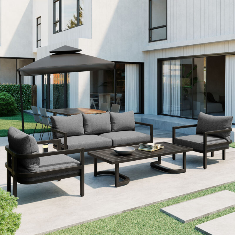 U_Style Multi-Person Outdoor Steel Sofa Set with Coffee Table, Waterproof & Anti-Rust Patio Seating, UV-Resistant Cushions for Garden, Lawn & Backyard - Image 7