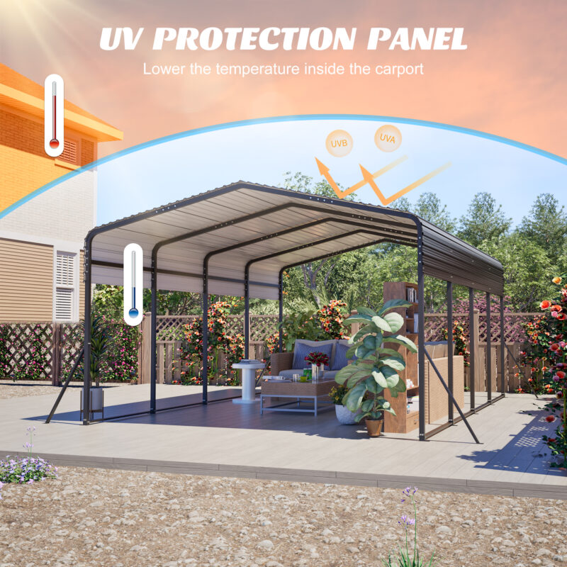 13x20 FT Metal Carport,Garage with Upgraded Triangle Reinforced Frame&4 Poles,Galvanized Steel Hardtop Roof,Heavy-Duty All-Weather Shelter for Car,Truck,Boat,Outdoor Storage - Image 5