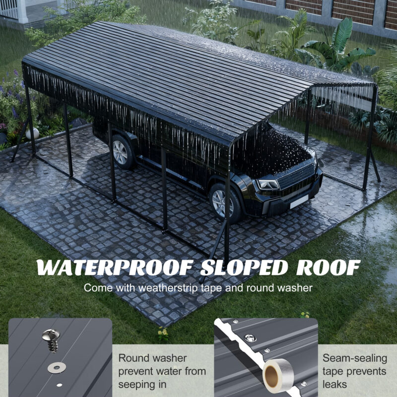 13x20 FT Metal Carport,Garage with Upgraded Triangle Reinforced Frame&4 Poles,Galvanized Steel Hardtop Roof,Heavy-Duty All-Weather Shelter for Car,Truck,Boat,Outdoor Storage - Image 4