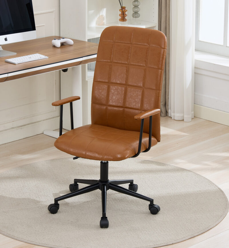 Antique black PU leather color office chair, with armrest, high backrest, soft foam seating, 360 degree swivel , up and down adjustable gaslift,black powder coated frame,five star base, black wheels - Image 2