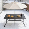 Outdoor Dining Table for 6, Powder-Coated Steel Slat Top with 2.16" Umbrella Hole, Anti-Slip Pads, E-Coating Frame, All-Weather Black Patio Table for Garden, Poolside, Backyard - Image 4