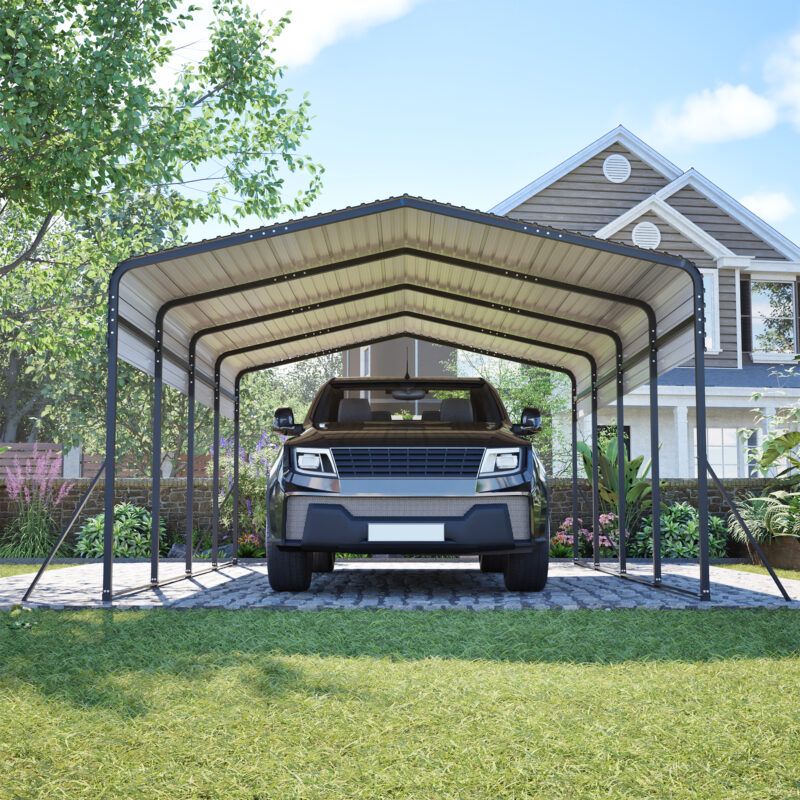 13x20 FT Metal Carport,Garage with Upgraded Triangle Reinforced Frame&4 Poles,Galvanized Steel Hardtop Roof,Heavy-Duty All-Weather Shelter for Car,Truck,Boat,Outdoor Storage - Image 17