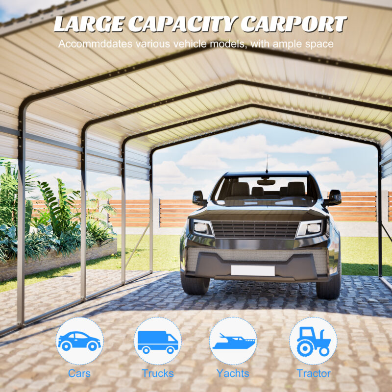 13x20 FT Metal Carport,Garage with Upgraded Triangle Reinforced Frame&4 Poles,Galvanized Steel Hardtop Roof,Heavy-Duty All-Weather Shelter for Car,Truck,Boat,Outdoor Storage - Image 9