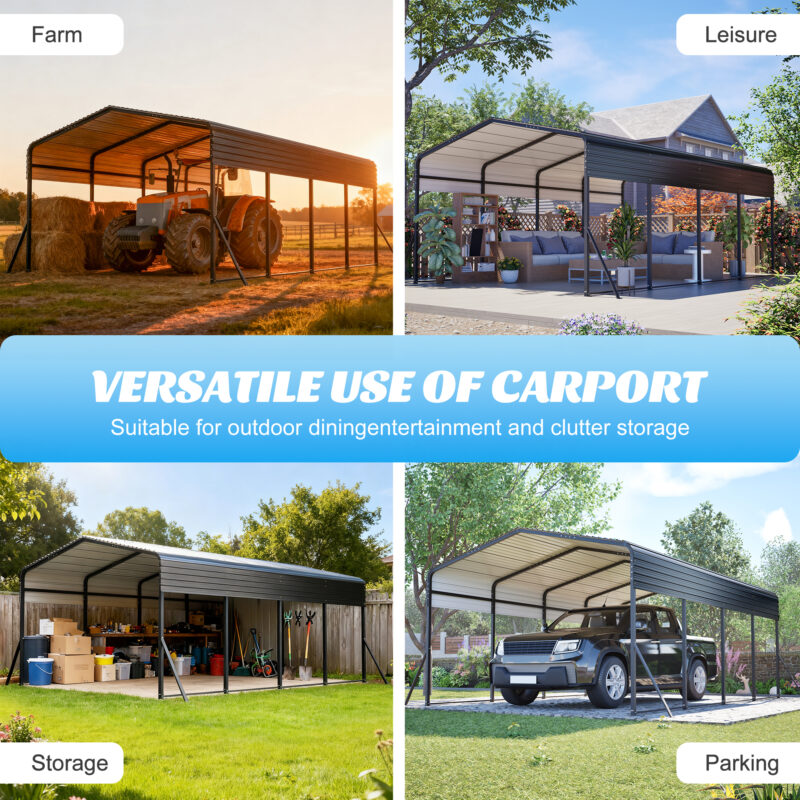 13x20 FT Metal Carport,Garage with Upgraded Triangle Reinforced Frame&4 Poles,Galvanized Steel Hardtop Roof,Heavy-Duty All-Weather Shelter for Car,Truck,Boat,Outdoor Storage - Image 8