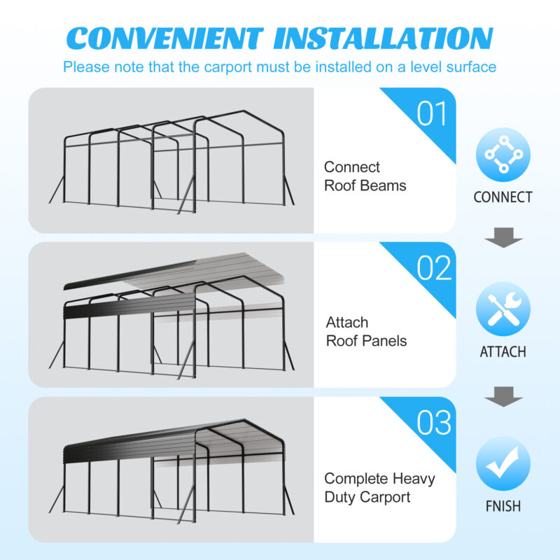 13x20 FT Metal Carport,Garage with Upgraded Triangle Reinforced Frame&4 Poles,Galvanized Steel Hardtop Roof,Heavy-Duty All-Weather Shelter for Car,Truck,Boat,Outdoor Storage - Image 7