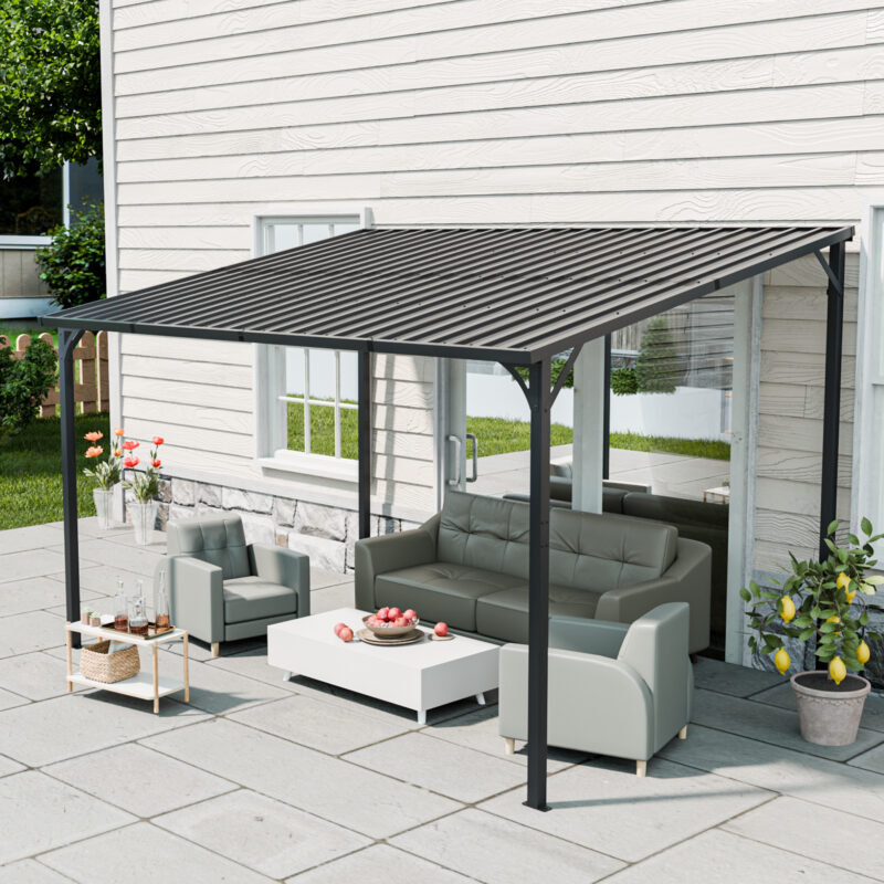 Outdoor Pergola, 12' x 8' Outdoor Pergola for Patio, Large 8x12 Galvanized Steel Lean to Wall-Mounted Pergolas for outdoor barbecues and family gatherings - Image 2