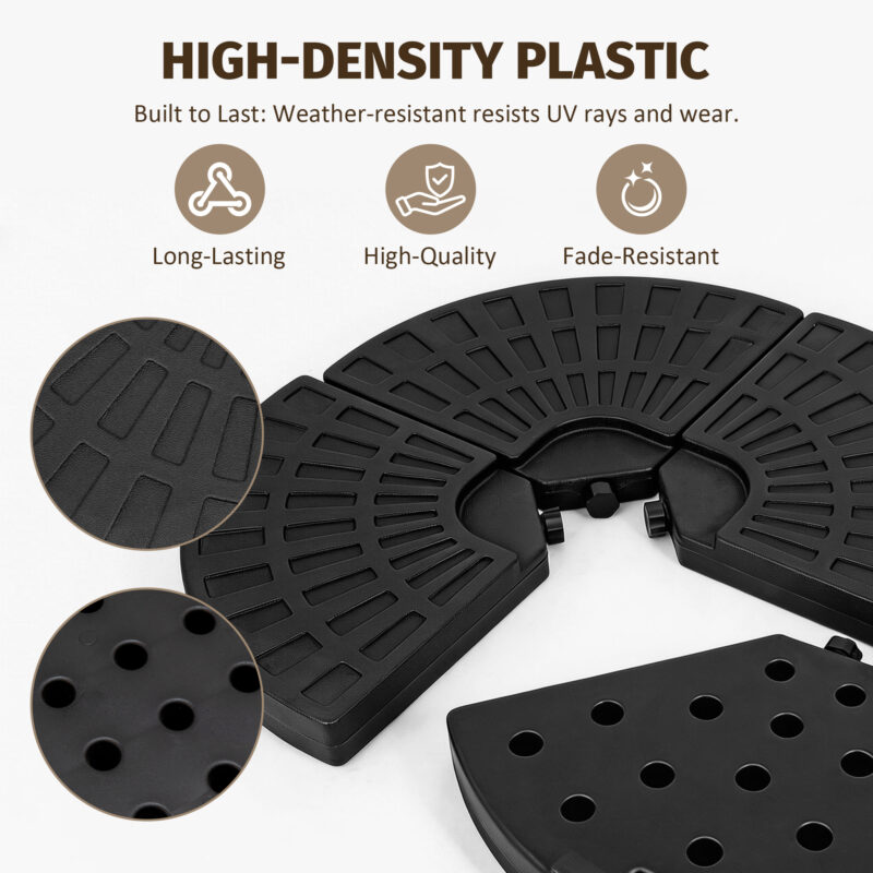 Heavy-Duty Fan-Style Cantilever Umbrella Base, 4-Panel Refillable with Water/Sand (220 lbs), Weatherproof HDPE with Metal Lock Hooks, Stackable & Portable, Black – for Backyard, Lawn, Pool - Image 6