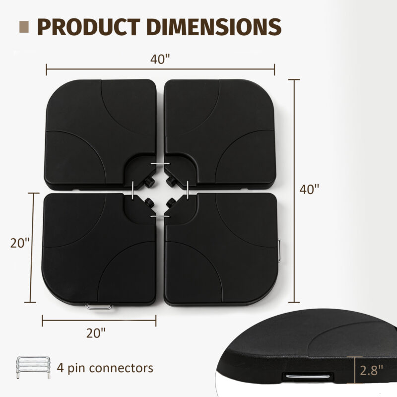 Heavy-Duty Fan-Style Cantilever Umbrella Base, 4-Panel Refillable with Water/Sand (220 lbs), Weatherproof HDPE with Metal Lock Hooks, Stackable & Portable, Black – for Backyard, Lawn, Pool - Image 15