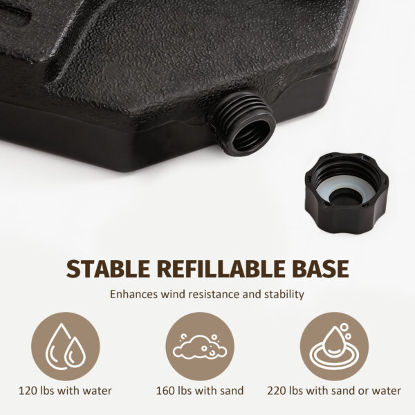 Heavy-Duty Fan-Style Cantilever Umbrella Base, 4-Panel Refillable with Water/Sand (220 lbs), Weatherproof HDPE with Metal Lock Hooks, Stackable & Portable, Black – for Backyard, Lawn, Pool