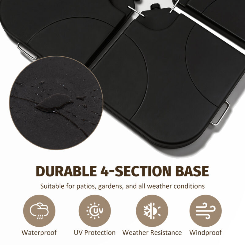 Heavy-Duty Fan-Style Cantilever Umbrella Base, 4-Panel Refillable with Water/Sand (220 lbs), Weatherproof HDPE with Metal Lock Hooks, Stackable & Portable, Black – for Backyard, Lawn, Pool - Image 14