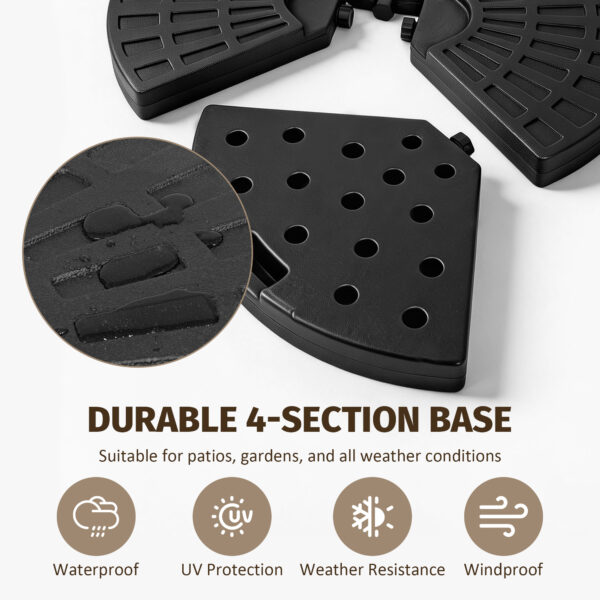 Heavy-Duty Fan-Style Cantilever Umbrella Base, 4-Panel Refillable with Water/Sand (220 lbs), Weatherproof HDPE with Metal Lock Hooks, Stackable & Portable, Black – for Backyard, Lawn, Pool