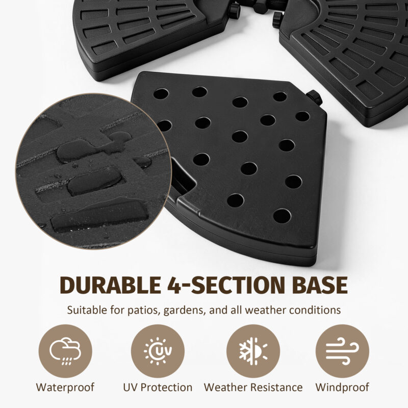 Heavy-Duty Fan-Style Cantilever Umbrella Base, 4-Panel Refillable with Water/Sand (220 lbs), Weatherproof HDPE with Metal Lock Hooks, Stackable & Portable, Black – for Backyard, Lawn, Pool - Image 3