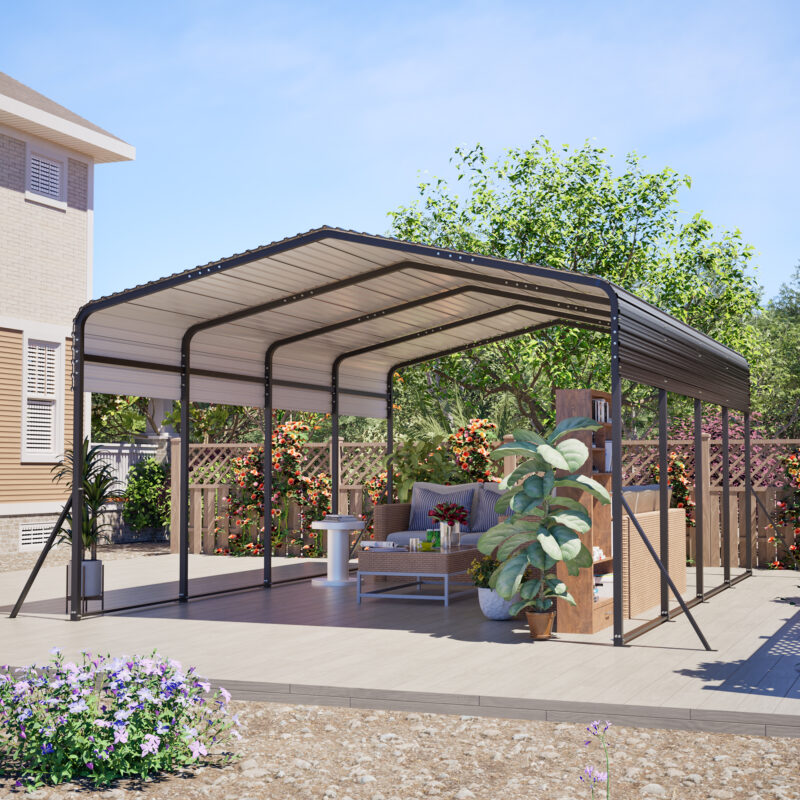 13x20 FT Metal Carport,Garage with Upgraded Triangle Reinforced Frame&4 Poles,Galvanized Steel Hardtop Roof,Heavy-Duty All-Weather Shelter for Car,Truck,Boat,Outdoor Storage - Image 10