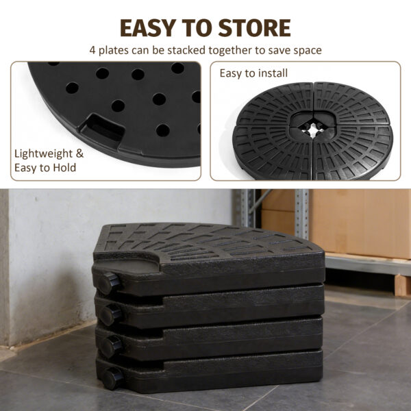 Heavy-Duty Fan-Style Cantilever Umbrella Base, 4-Panel Refillable with Water/Sand (220 lbs), Weatherproof HDPE with Metal Lock Hooks, Stackable & Portable, Black – for Backyard, Lawn, Pool