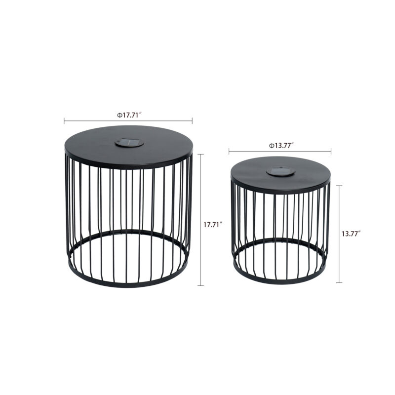 2-Pack Solar Powered Nesting Side Table Set, Modern Round End Tables with Solar LED Lights, Metal Wire Cage Accent Tables, Indoor/Outdoor Patio Nightstand for Living Room, Balcony, Garden, Matte Black - Image 7