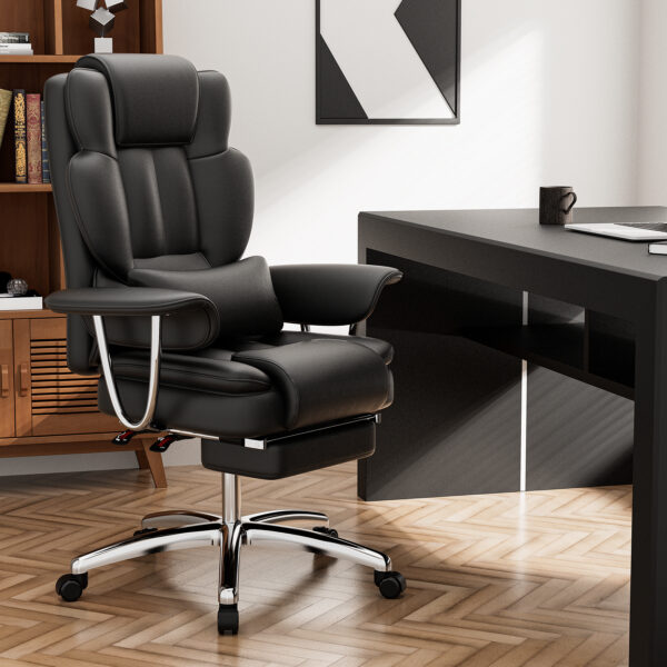 Office Chair, Big and Tall Executive Office Chair with Footrest, Leather Computer Chair, Ergonomic Reclining Chair High Back, Large Home Office Chair