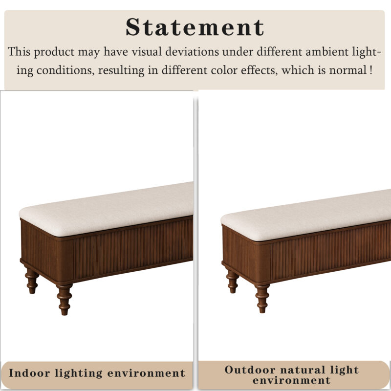 50.8-inch Multi-Functional Storage Ottoman Bench-Solid Rubberwood Bed End Bench with Linen Seat, Storage Bench for Bedroom, Entryway Shoe Organizer for Bedroom, Living Room, Entryway, Closet, Natural - Image 17