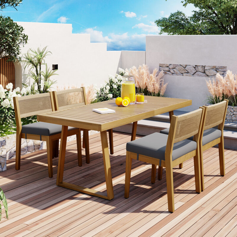 U_Style Multi-person Outdoor Acacia Wood Dining Table and Chair Set, Thick Cushions, Suitable for Balcony, Vourtyard, and Garden - Image 11