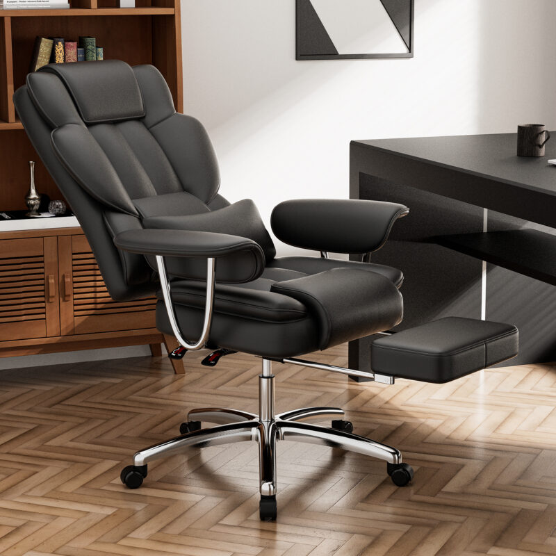 Office Chair, Big and Tall Executive Office Chair with Footrest, Leather Computer Chair, Ergonomic Reclining Chair High Back, Large Home Office Chair - Image 3